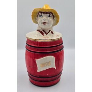 Vtg Old McDonald Farm Ceramic Jar Coffee Barrel Grandpa Lid  SEE PHOTOS